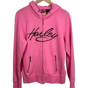 Harley Davidson Women's Large Bling Pink Label Zip Up Hoodie Sweatshirt